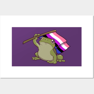 Genderfluid Pride Flag-Holding Frog Posters and Art